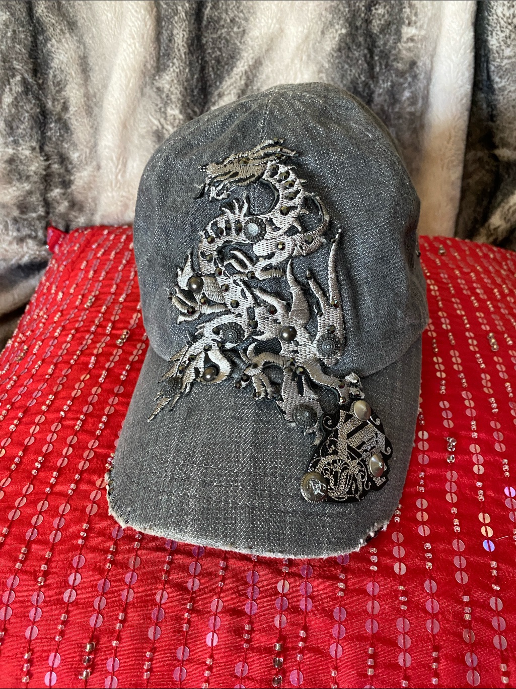 Handmade Cotton Crystal Embellished Embroidery Baseball Cap Rare